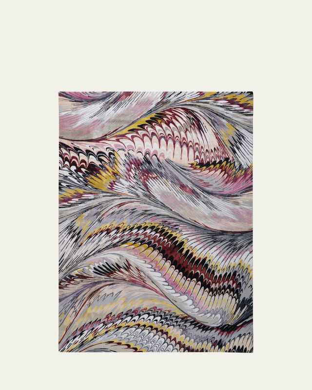 Feather Marble Maroon Hand-Knotted Rug, 8' x 10'